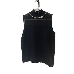 Women's Cable & Gauge Mock Neck Rhinestone Studded Sleeveless Top - Size M